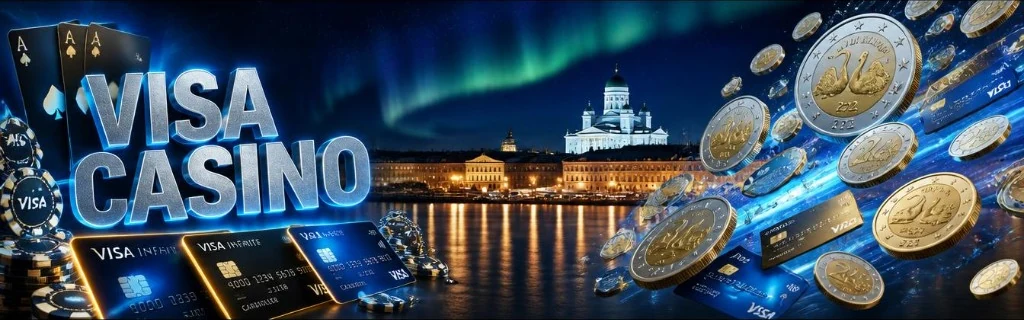 Visa casino Helsingissä – kortti, pelimerkit ja kaupungin siluetti